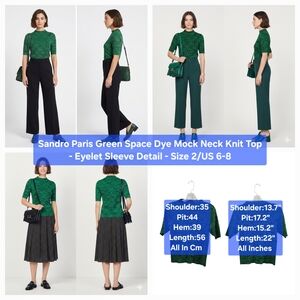 Sandro Dye Mock Neck Knit Top Eyelet Sleeve Detail Size 6-8